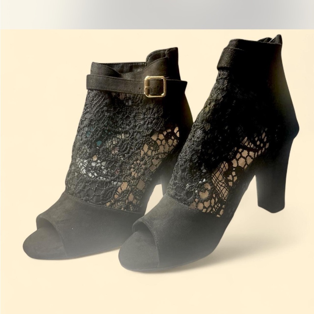 Black Lace Peep Toe Ankle Boots